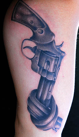 Chris Burnett - NON-VIOLENCE Custom Revolver Black and Grey Tattoo Chris Burnett Art Junkies